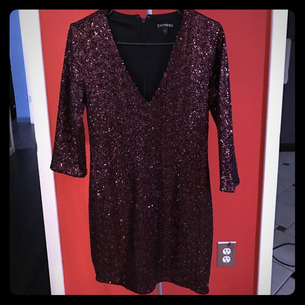 Express deep V neck sequin mini dress